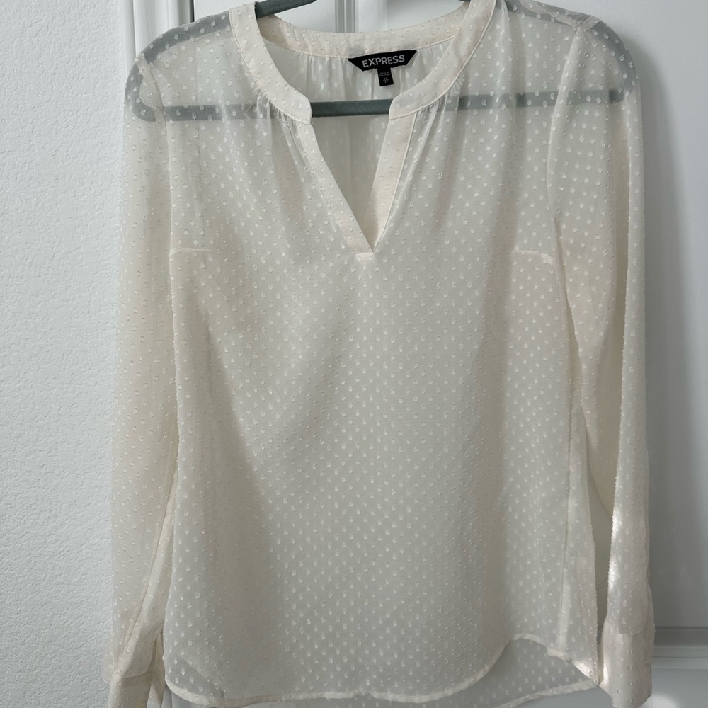 Express Women's Sheer Polka Dot Cream Blouse